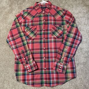 Polo Ralph Lauren Shirt Mens XL Pearl Snap Madras Tartan Plaid Western Cotton